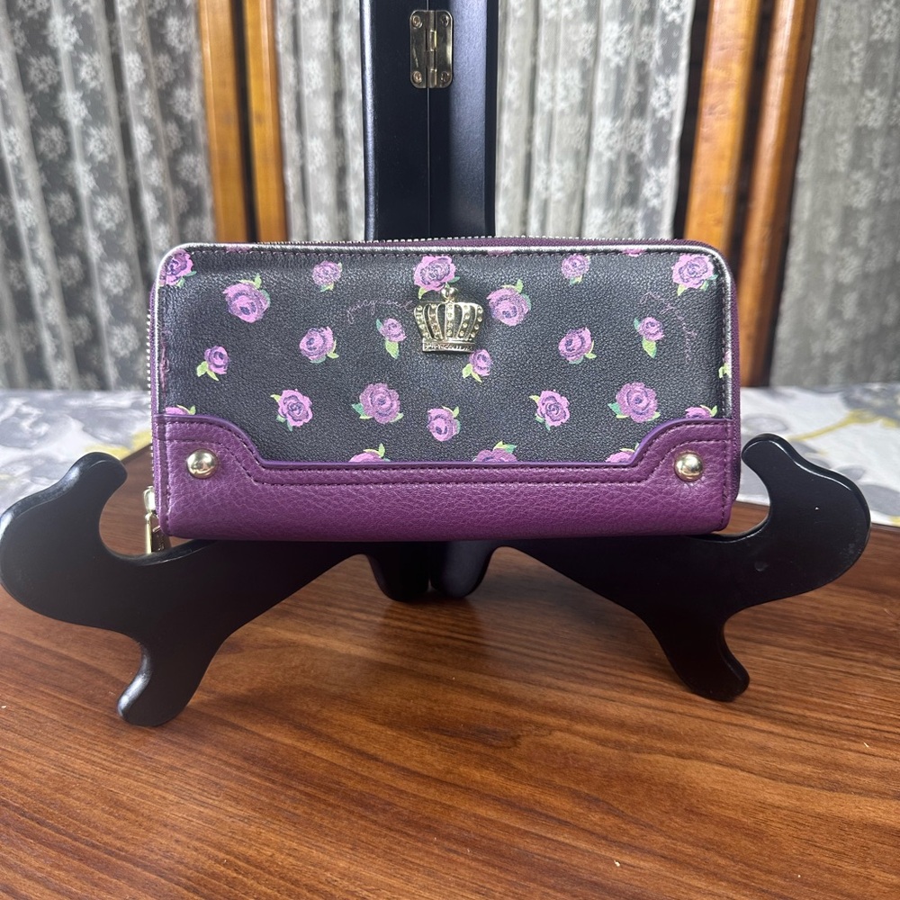 Juicy Couture Purple and Black Wallet with Metallic Clasp